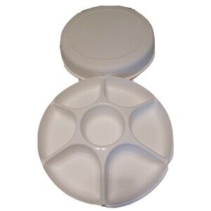 Party Time! 12" Vintage Tupperware Serving Center Tray & Lid Off White.  EUC